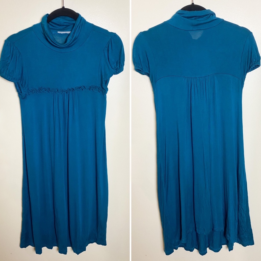 S mock neck shift dress with subtle ruffles